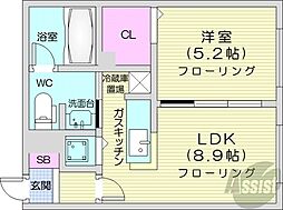 ブランノワールDECO 3階1LDKの間取り