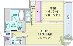 札幌市営東西線 バスセンター前駅 徒歩1分の賃貸マンション 2階1LDKの間取り
