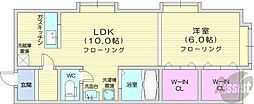 プラザN12 2階1LDKの間取り