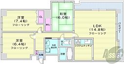 アルファスクエア円山 5階3LDKの間取り
