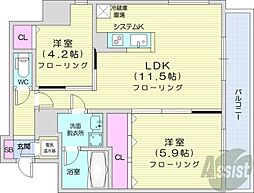 札幌市営東豊線 豊水すすきの駅 徒歩5分の賃貸マンション 3階2LDKの間取り