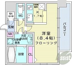 札幌市営東豊線 豊水すすきの駅 徒歩5分の賃貸マンション 6階1Kの間取り