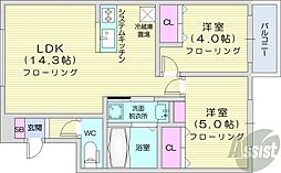札幌市営東豊線 福住駅 徒歩10分の賃貸マンション 2階2LDKの間取り