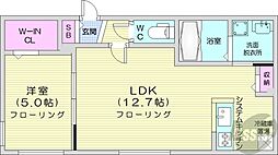 札幌市営東西線 バスセンター前駅 徒歩9分の賃貸マンション 3階1LDKの間取り