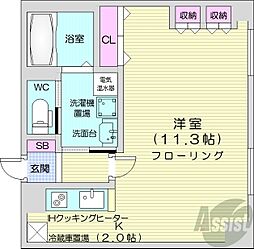 レガート東区役所前B棟 8階1Kの間取り