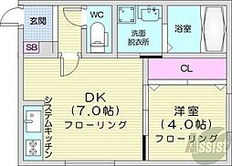 札幌市営東豊線 美園駅 徒歩2分の賃貸マンション 3階1DKの間取り