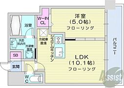 札幌市営東豊線 豊水すすきの駅 徒歩4分の賃貸マンション 7階1LDKの間取り
