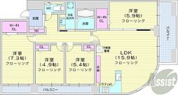 札幌市営南北線 中島公園駅 徒歩22分の賃貸マンション 3階4LDKの間取り