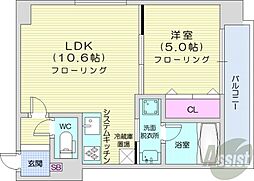 札幌市営東西線 西18丁目駅 徒歩2分の賃貸マンション 14階1LDKの間取り
