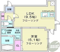 札幌市営東西線 円山公園駅 徒歩7分の賃貸マンション 2階1LDKの間取り