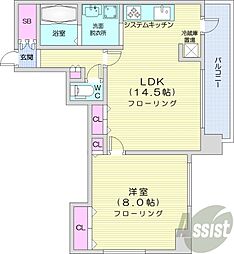 札幌市電2系統 西線14条駅 徒歩6分の賃貸マンション 11階1LDKの間取り