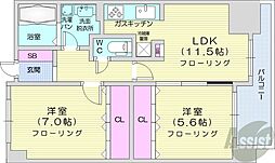 グレイスコート北18条 8階2LDKの間取り
