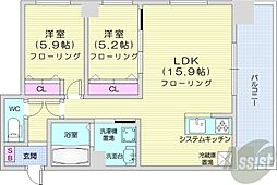 グラン札幌 9階2LDKの間取り
