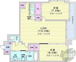 札幌市営東西線 西18丁目駅 徒歩3分の賃貸マンション 3階2LDKの間取り