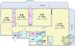 札幌市営南北線 幌平橋駅 徒歩13分の賃貸マンション 6階3LDKの間取り