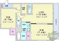 サンコート桑園ガーデンヒルズ 6階2LDKの間取り