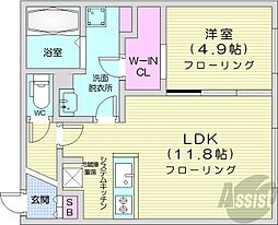 札幌市営東豊線 月寒中央駅 徒歩3分の賃貸マンション 4階1LDKの間取り