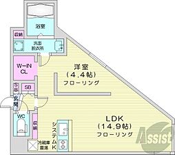 札幌市営東豊線 月寒中央駅 徒歩3分の賃貸マンション 5階1LDKの間取り