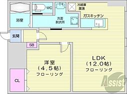 サンルート 1階1LDKの間取り