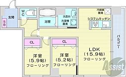 グラン札幌 13階2LDKの間取り