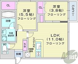 札幌市営東西線 菊水駅 徒歩7分の賃貸マンション 1階2LDKの間取り