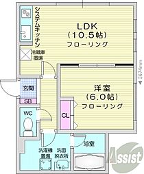 札幌市電2系統 西線11条駅 徒歩5分の賃貸マンション 3階1LDKの間取り