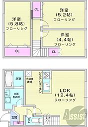 札幌市営東豊線 月寒中央駅 徒歩2分の賃貸アパート 1階3LDKの間取り