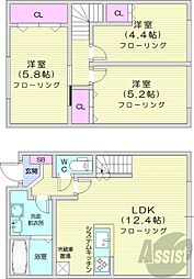 札幌市営東豊線 月寒中央駅 徒歩2分の賃貸アパート 1階3LDKの間取り