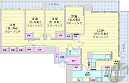 札幌市営東西線 西18丁目駅 徒歩8分の賃貸マンション 3階4LDKの間取り
