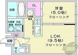 札幌市営南北線 中島公園駅 徒歩9分の賃貸マンション 3階1LDKの間取り