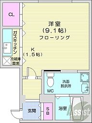札幌市営東西線 西18丁目駅 徒歩4分の賃貸マンション 4階1Kの間取り