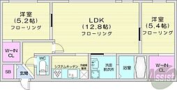 札幌市営東西線 バスセンター前駅 徒歩8分の賃貸マンション 4階2LDKの間取り