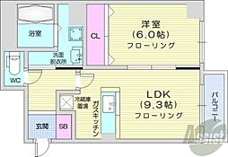 レフィナード北12条 5階1LDKの間取り