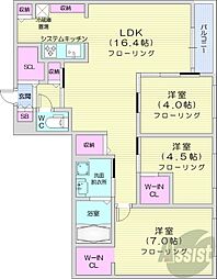 札幌市営東豊線 福住駅 徒歩4分の賃貸マンション 3階3LDKの間取り