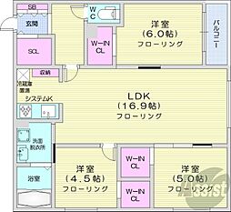 札幌市営東豊線 福住駅 徒歩4分の賃貸マンション 4階3LDKの間取り