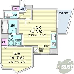 クラッセ円山　WEST 4階1LDKの間取り