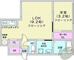 札幌市営東西線 発寒南駅 徒歩19分の賃貸マンション 2階1LDKの間取り