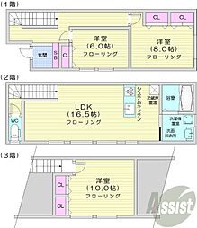 札幌市営東西線 円山公園駅 徒歩5分の賃貸一戸建て 1階3LDKの間取り
