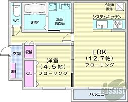 札幌市営東西線 西28丁目駅 徒歩4分の賃貸アパート 2階1LDKの間取り