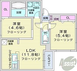ブランシャールＮ15 4階2LDKの間取り