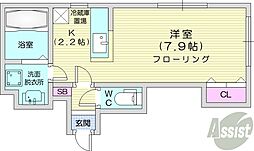 マンダリン北7条 3階1Kの間取り