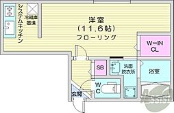 札幌市営東豊線 月寒中央駅 徒歩1分の賃貸マンション 3階1Kの間取り