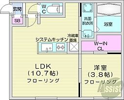 札幌市営東豊線 月寒中央駅 徒歩1分の賃貸マンション 4階1LDKの間取り