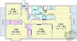 札幌市営東西線 円山公園駅 徒歩2分の賃貸マンション 11階3LDKの間取り