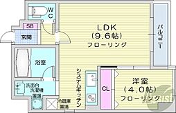 札幌市営東西線 西18丁目駅 徒歩3分の賃貸マンション 2階1LDKの間取り