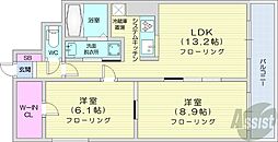札幌市営東西線 西11丁目駅 徒歩8分の賃貸マンション 5階2LDKの間取り