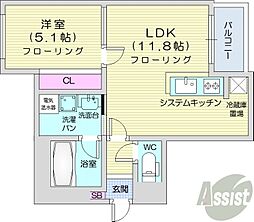 グランオルセー北大前 3階1LDKの間取り
