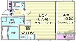札幌市営南北線 南平岸駅 徒歩1分の賃貸マンション 2階1LDKの間取り
