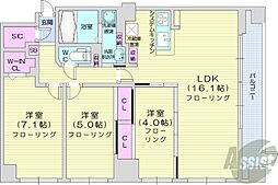 札幌市営東豊線 さっぽろ駅 徒歩5分の賃貸マンション 5階3LDKの間取り