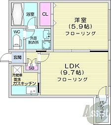札幌市営東西線 円山公園駅 徒歩12分の賃貸マンション 1階1LDKの間取り